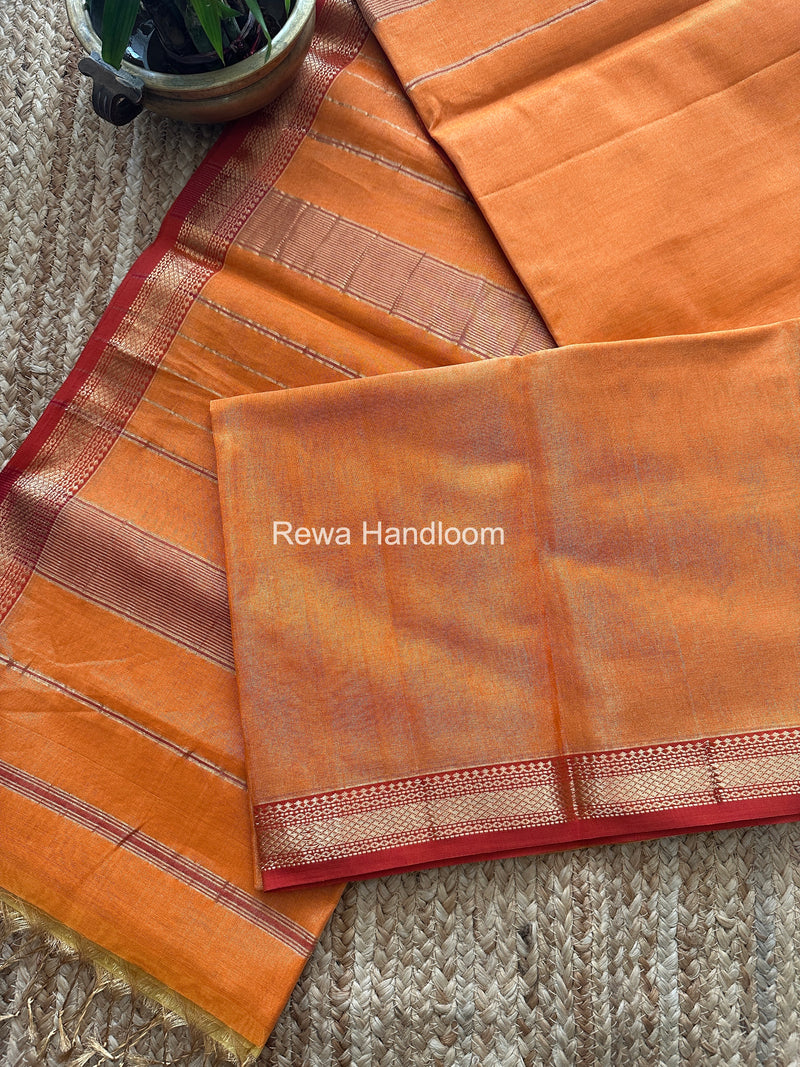 Maheshwari Orange Tissue Silk Saree TB033
