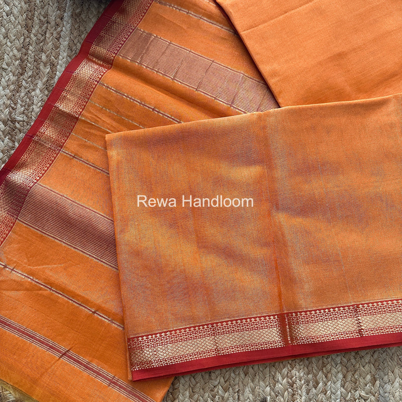 Maheshwari Orange Tissue Silk Saree TB033