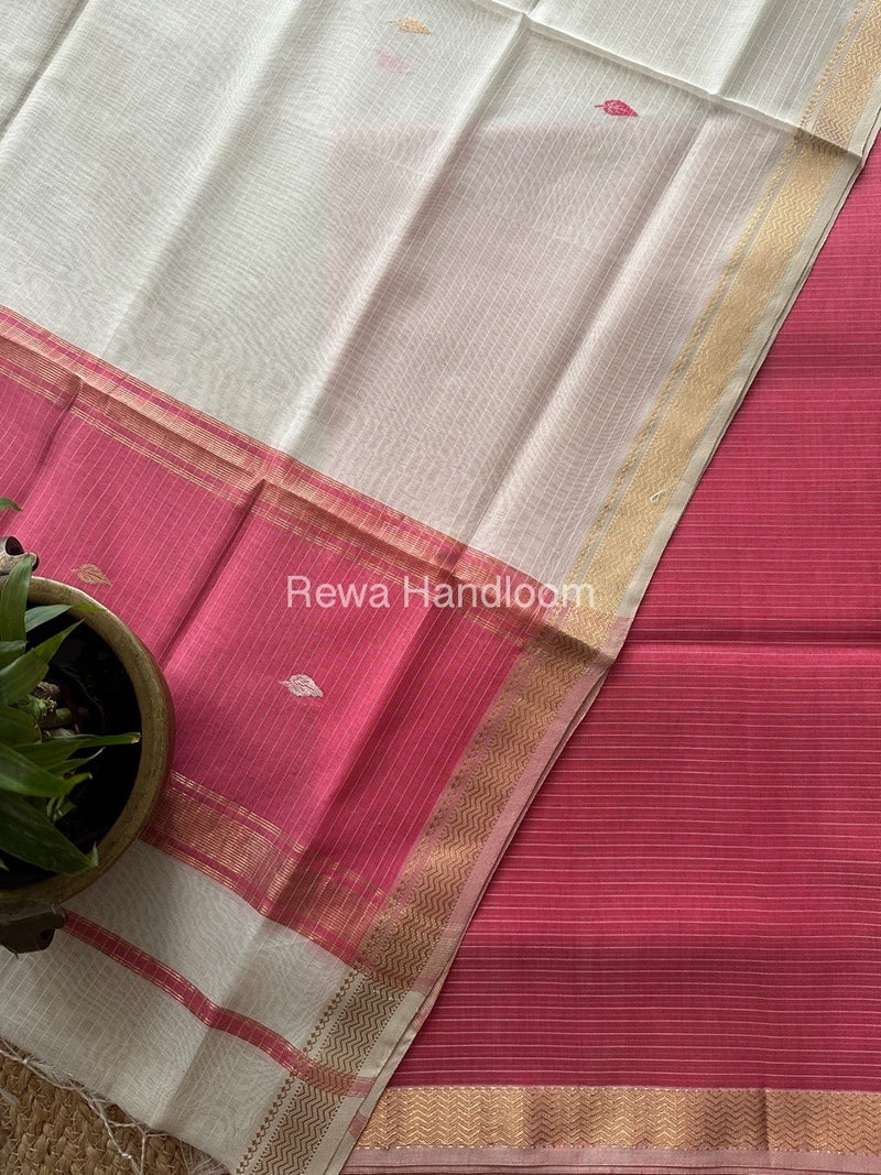 Maheshwari pink-White Motifs Top-Dupatta Set PST0183