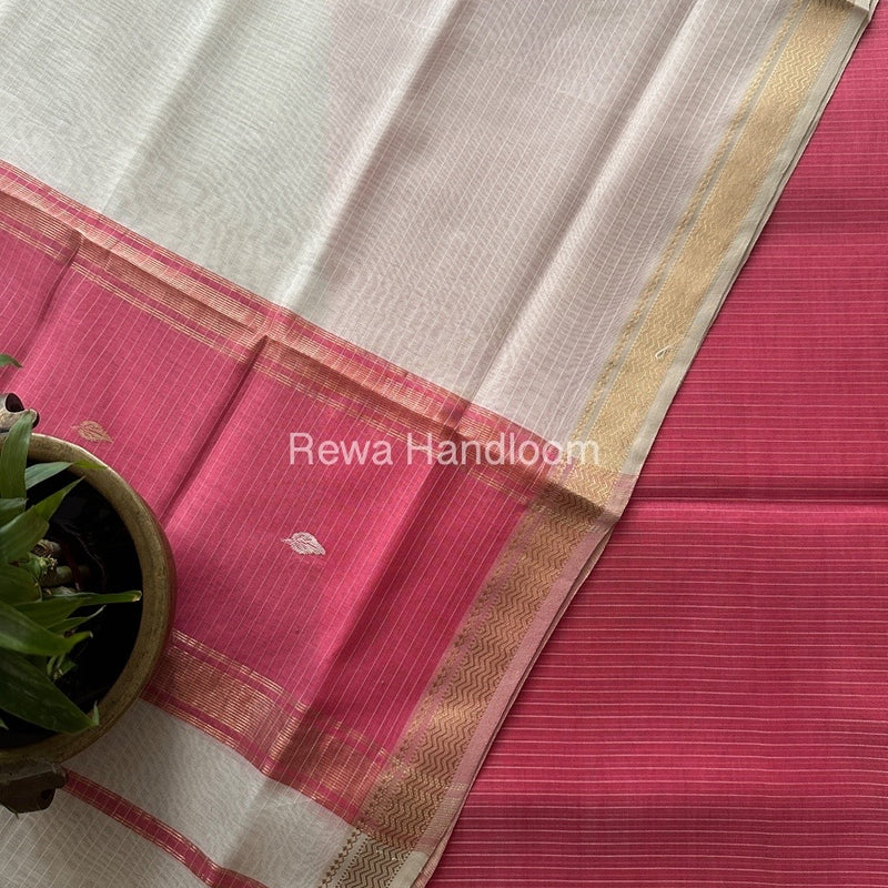 Maheshwari pink-White Motifs Top-Dupatta Set PST0183