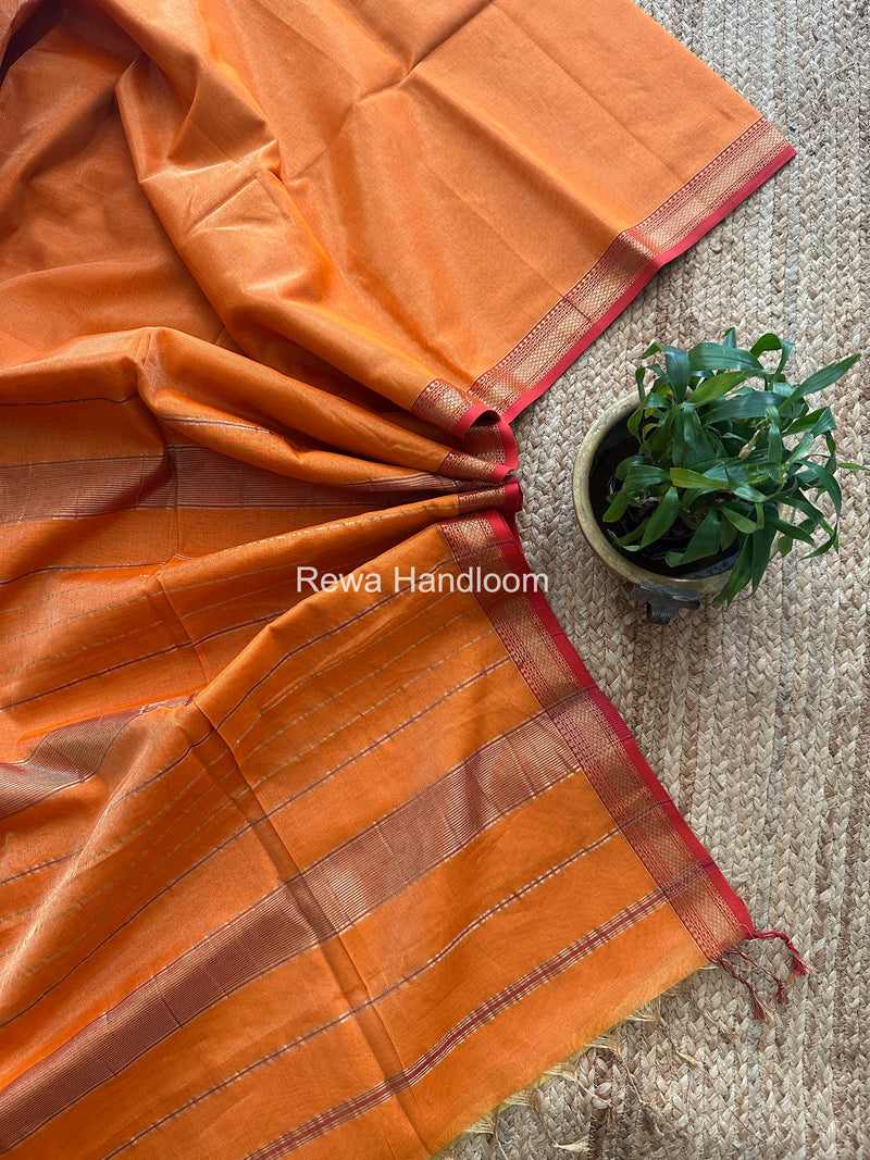 Maheshwari Orange Tissue Silk Saree TB033
