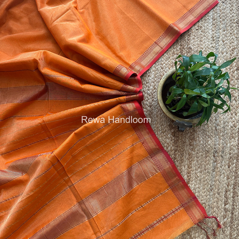 Maheshwari Orange Tissue Silk Saree TB033