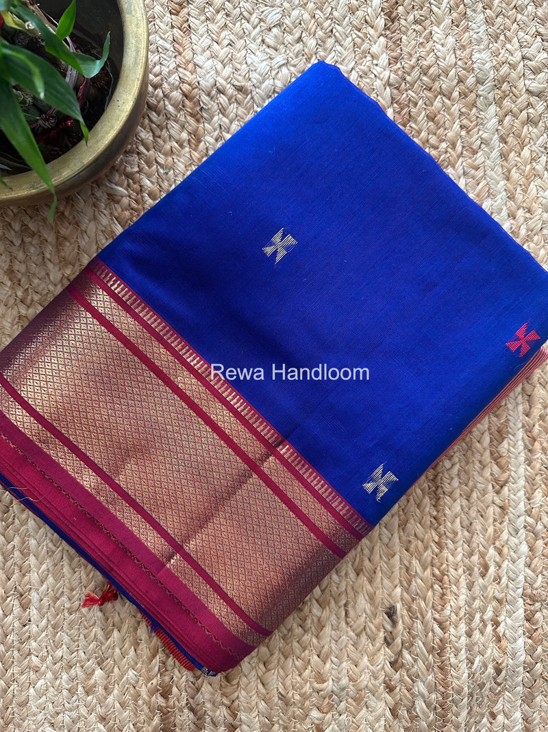 Maheshwari Blue Swastika Butti Saree SW060
