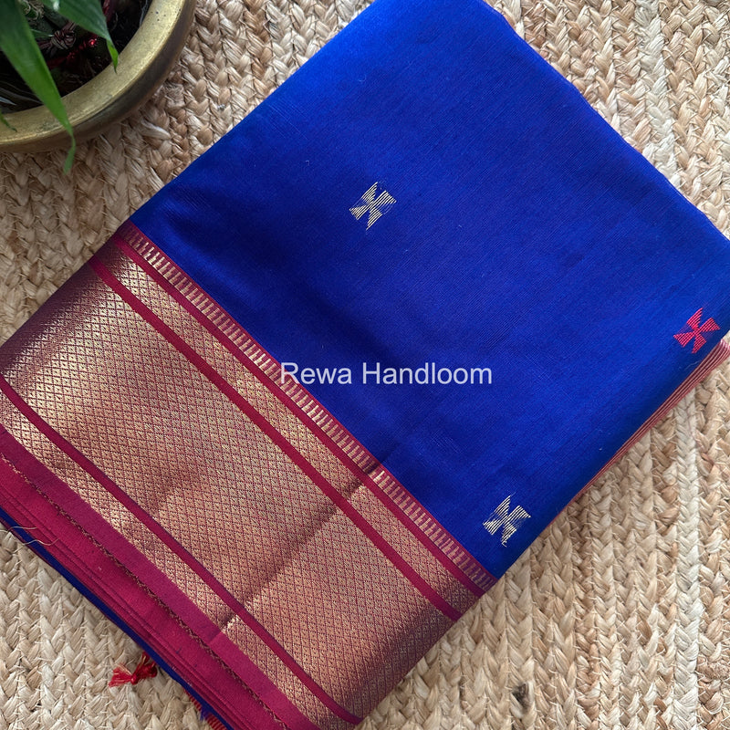 Maheshwari Blue Swastika Butti Saree SW060