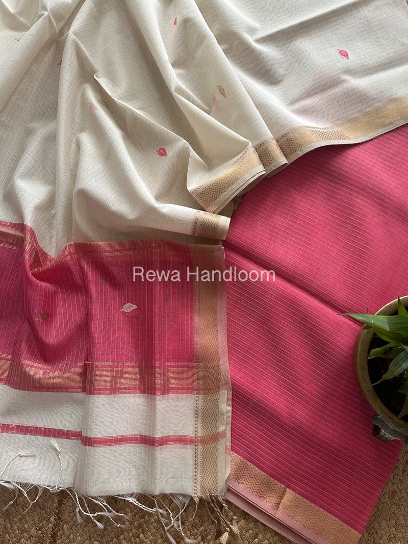 Maheshwari pink-White Motifs Top-Dupatta Set PST0183