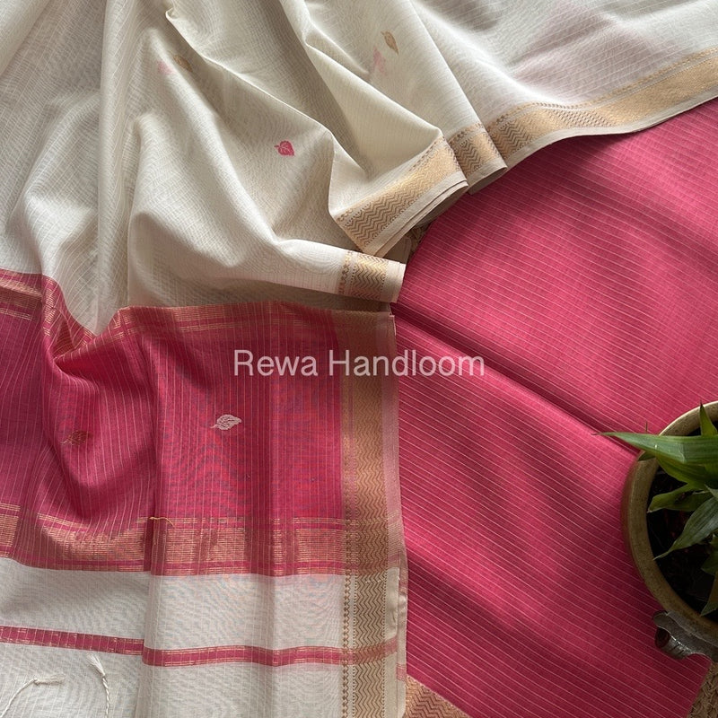 Maheshwari pink-White Motifs Top-Dupatta Set PST0183