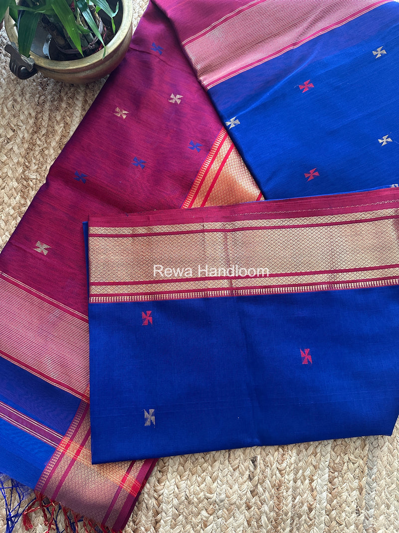 Maheshwari Blue Swastika Butti Saree SW060