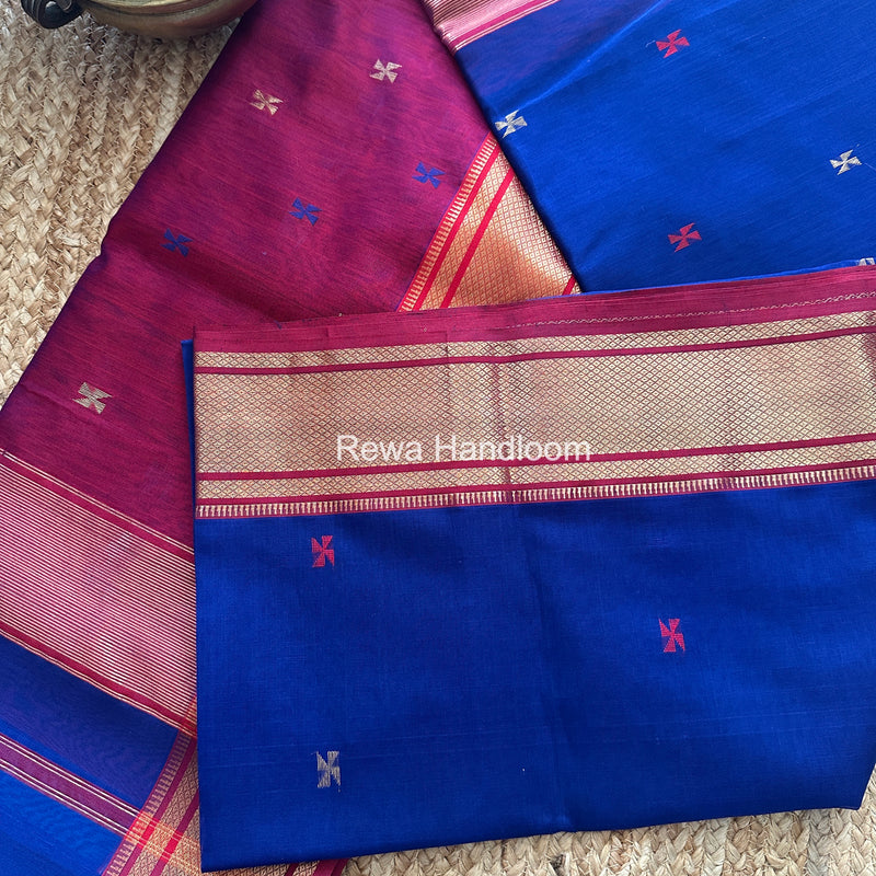 Maheshwari Blue Swastika Butti Saree SW060