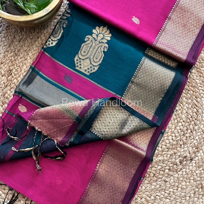 Magenta Butta Pallu Zari Border Saree ~ Maheshwari Saree-BTPS05