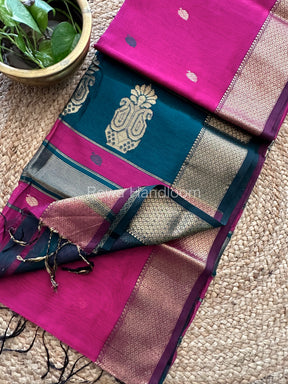 Magenta Butta Pallu Zari Border Saree ~ Maheshwari Saree-BTPS05