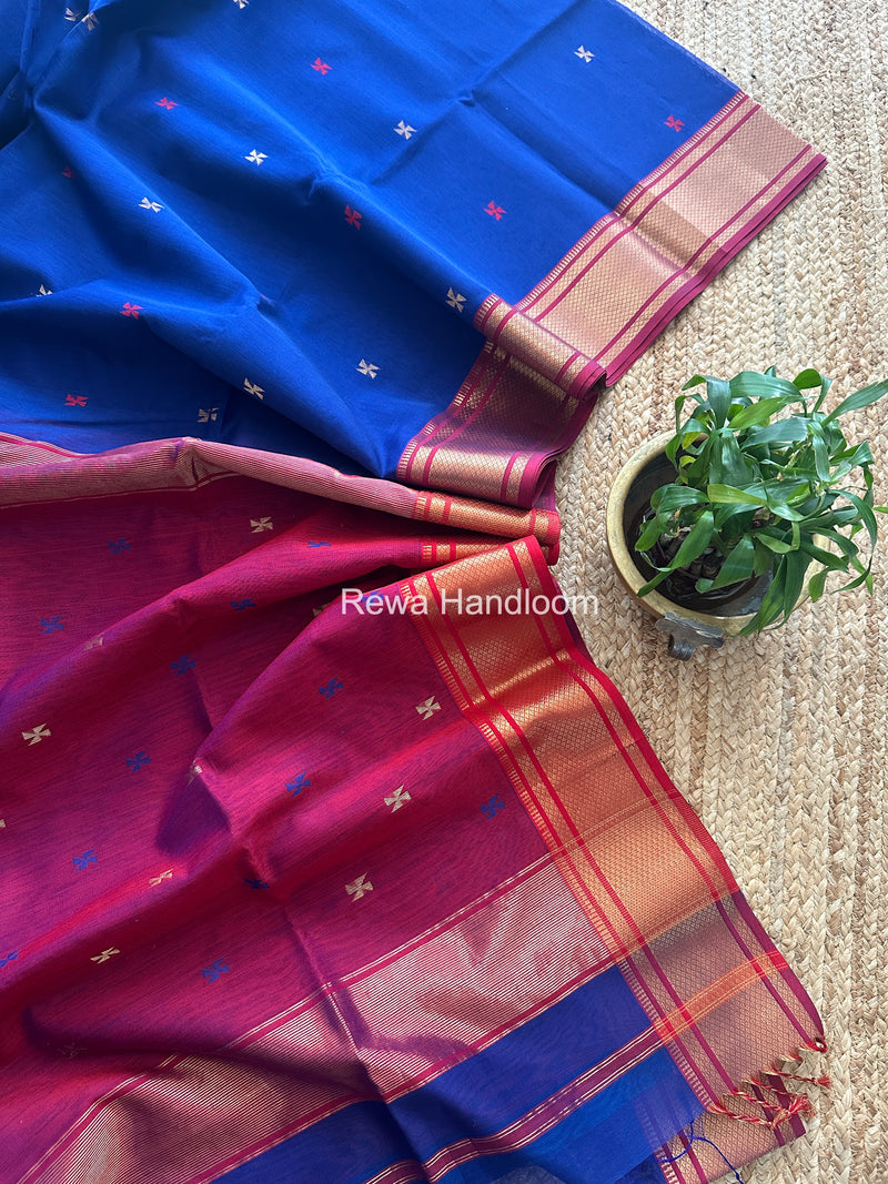 Maheshwari Blue Swastika Butti Saree SW060