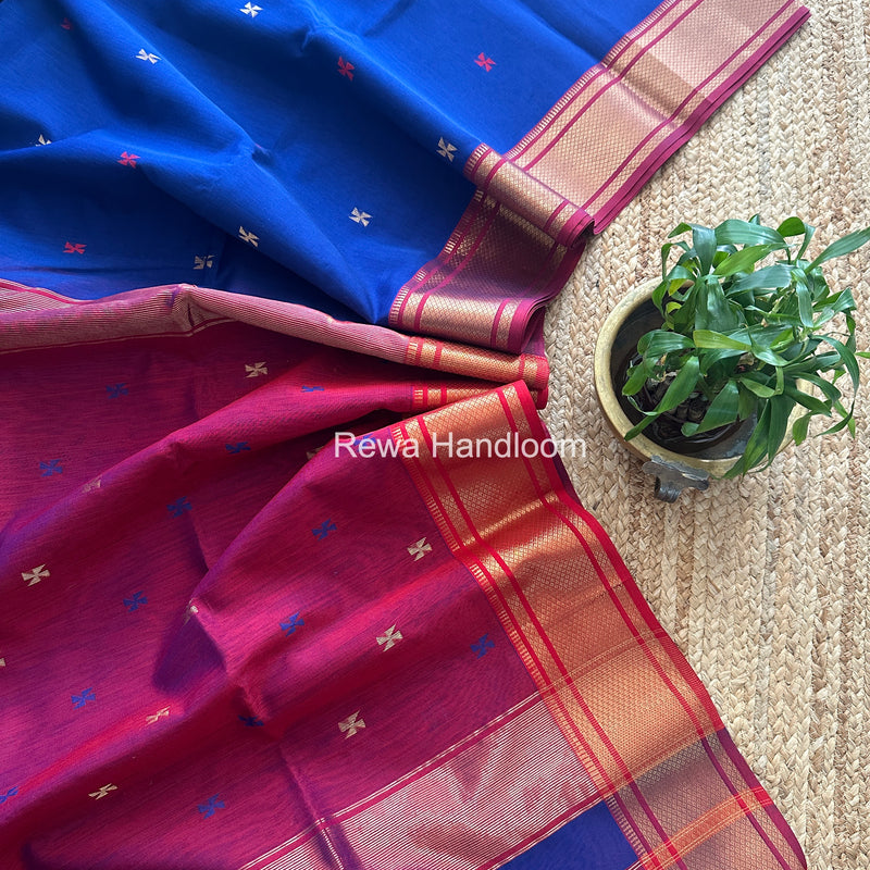 Maheshwari Blue Swastika Butti Saree SW060