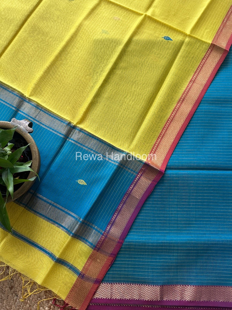 Maheshwari Firozi Blue-Yellow Motifs Top-Dupatta Set PST0191