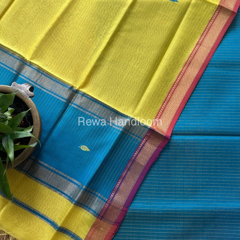 Maheshwari Firozi Blue-Yellow Motifs Top-Dupatta Set PST0191