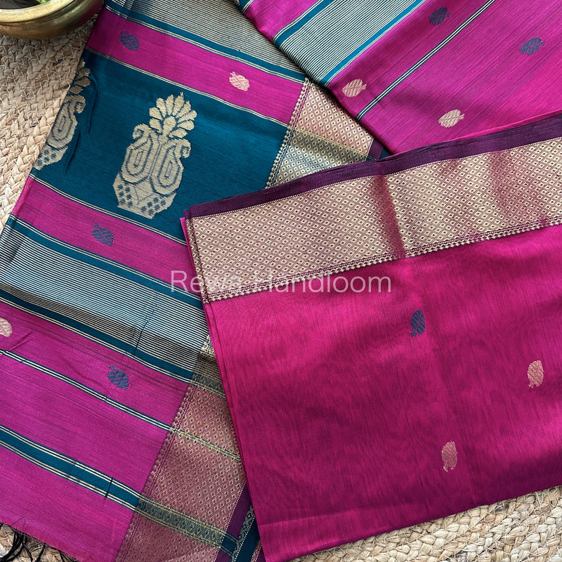 Magenta Butta Pallu Zari Border Saree ~ Maheshwari Saree-BTPS05
