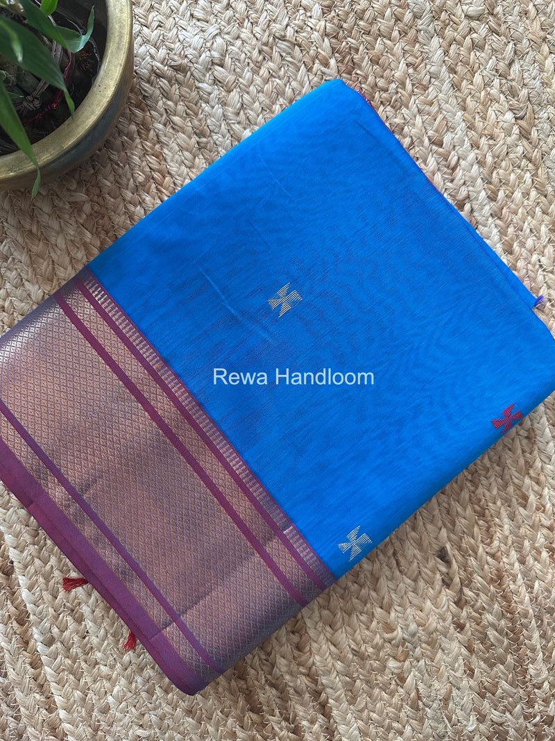 Maheshwari Sky Blue Swastika Butti Saree SW058
