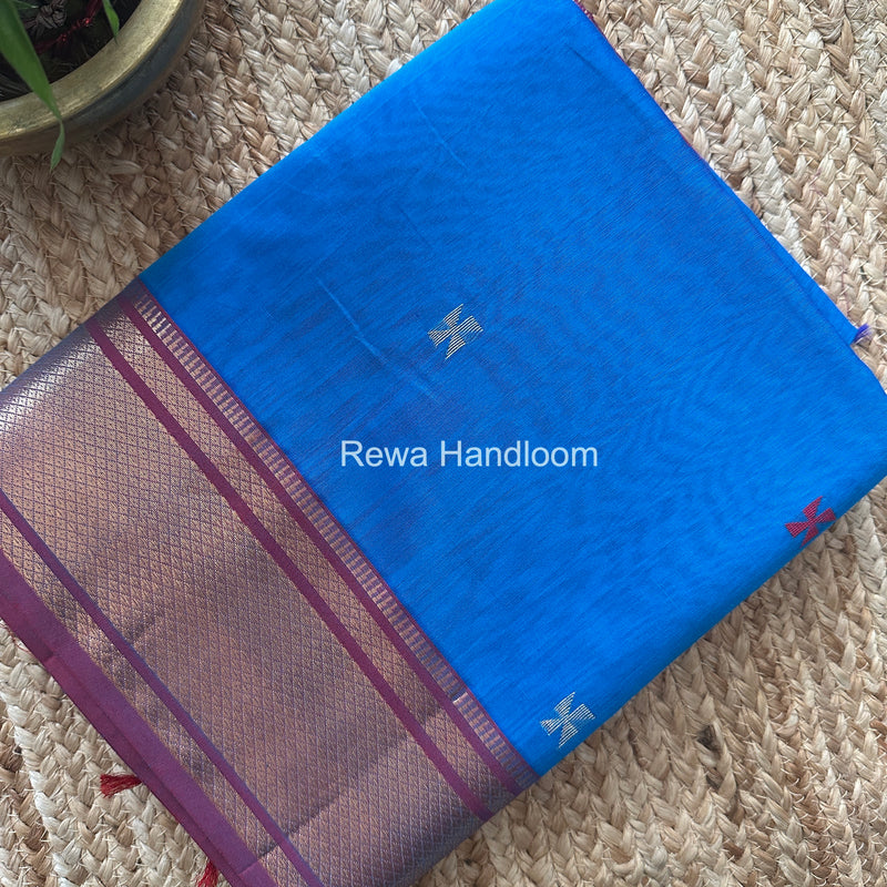 Maheshwari Sky Blue Swastika Butti Saree SW058