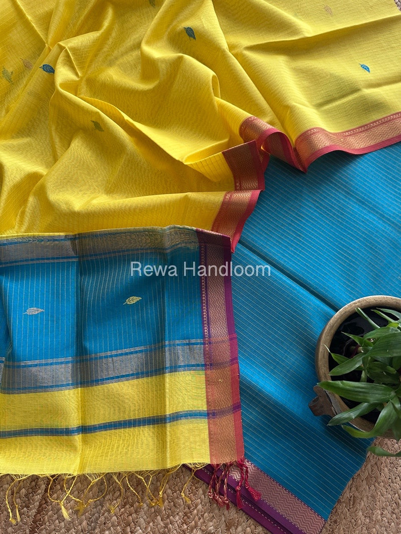 Maheshwari Firozi Blue-Yellow Motifs Top-Dupatta Set PST0191