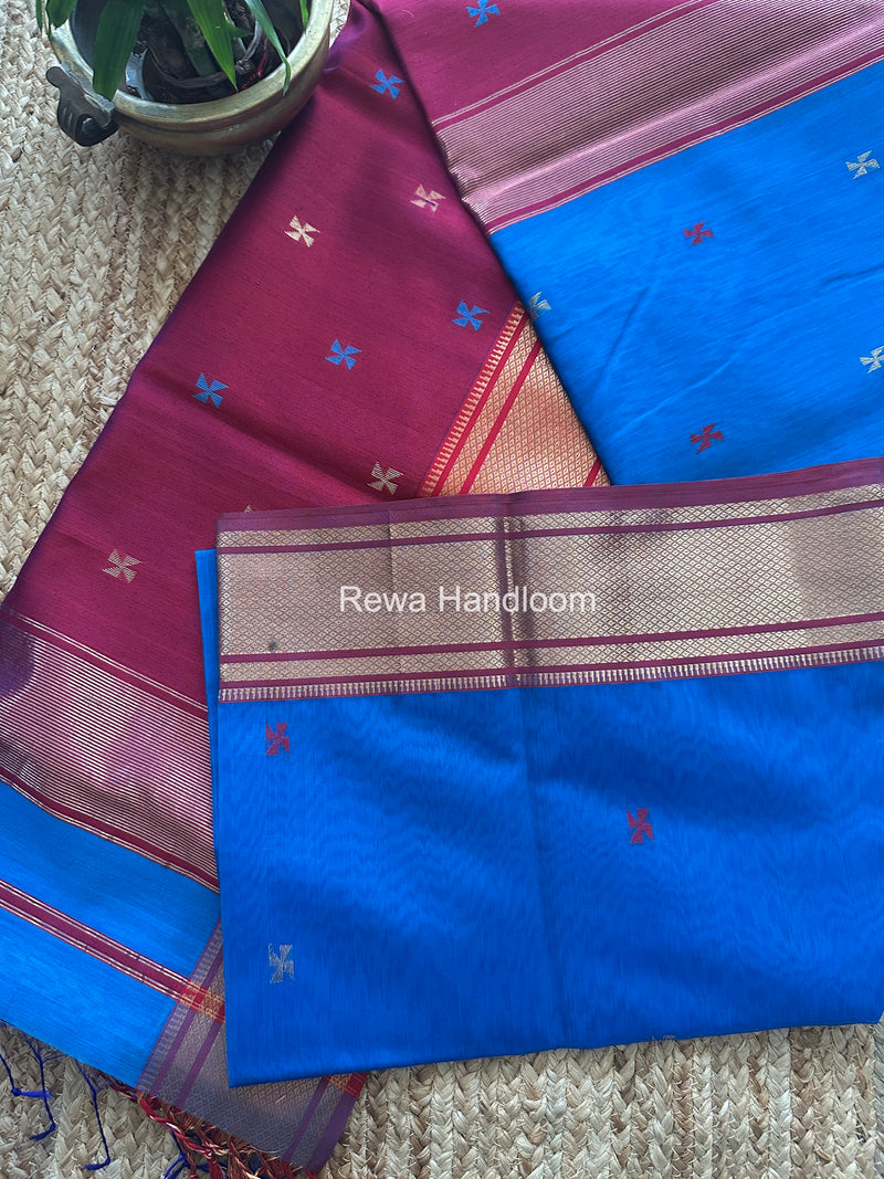 Maheshwari Sky Blue Swastika Butti Saree SW058