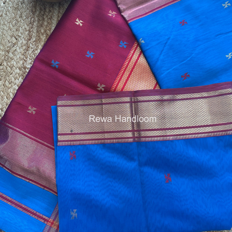 Maheshwari Sky Blue Swastika Butti Saree SW058