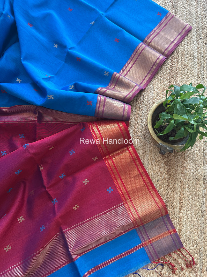 Maheshwari Sky Blue Swastika Butti Saree SW058