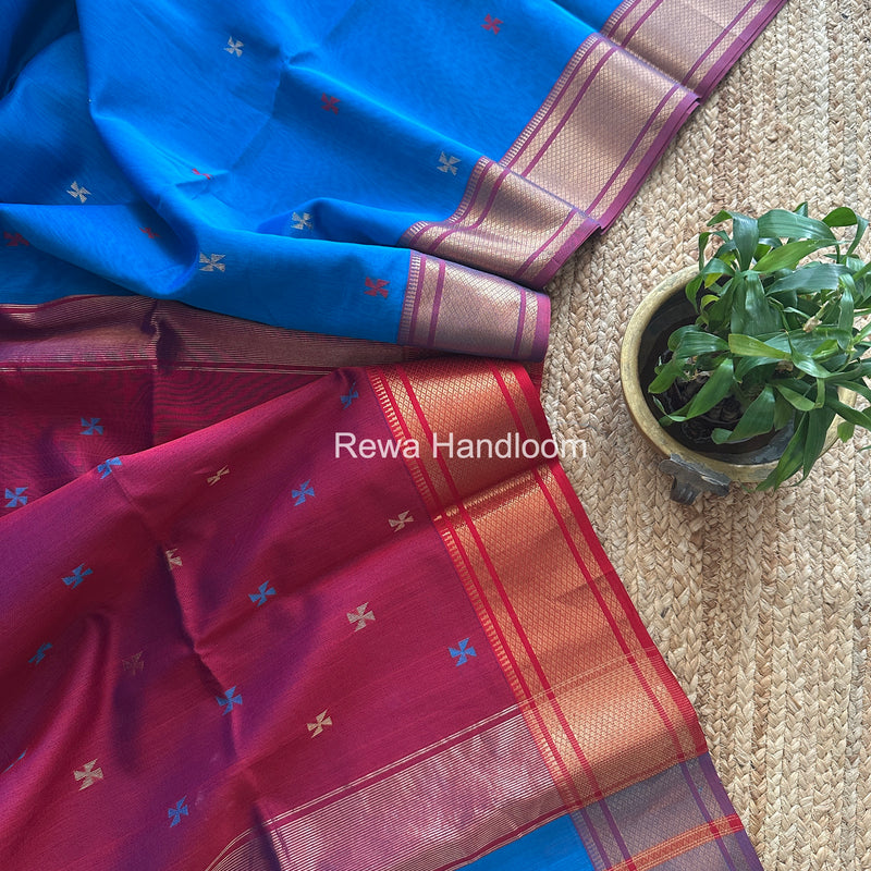 Maheshwari Sky Blue Swastika Butti Saree SW058
