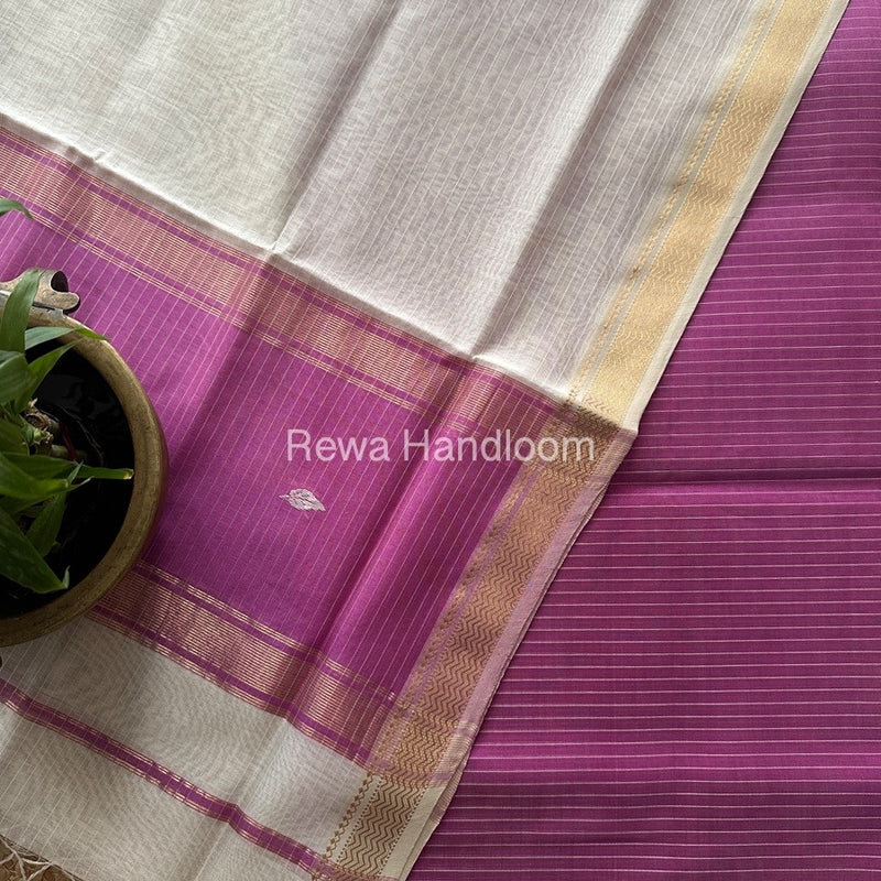 Maheshwari Purple-White Motifs Top-Dupatta Set PST0186