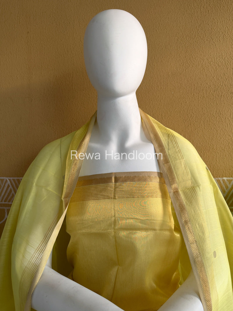 Maheshwari Lemon Yellow Tissue Dress Material TTD09