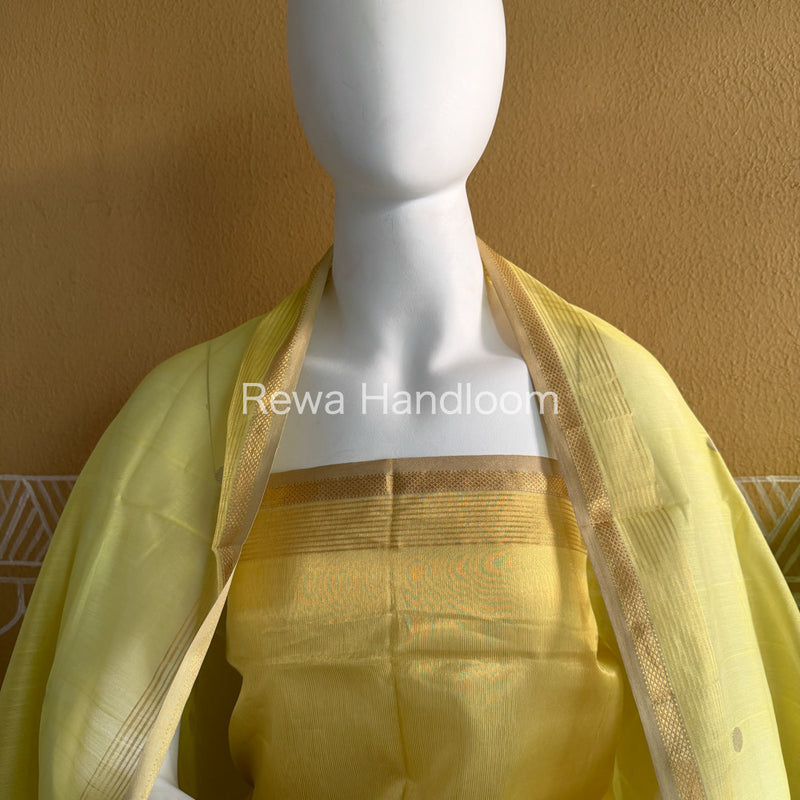 Maheshwari Lemon Yellow Tissue Dress Material TTD09
