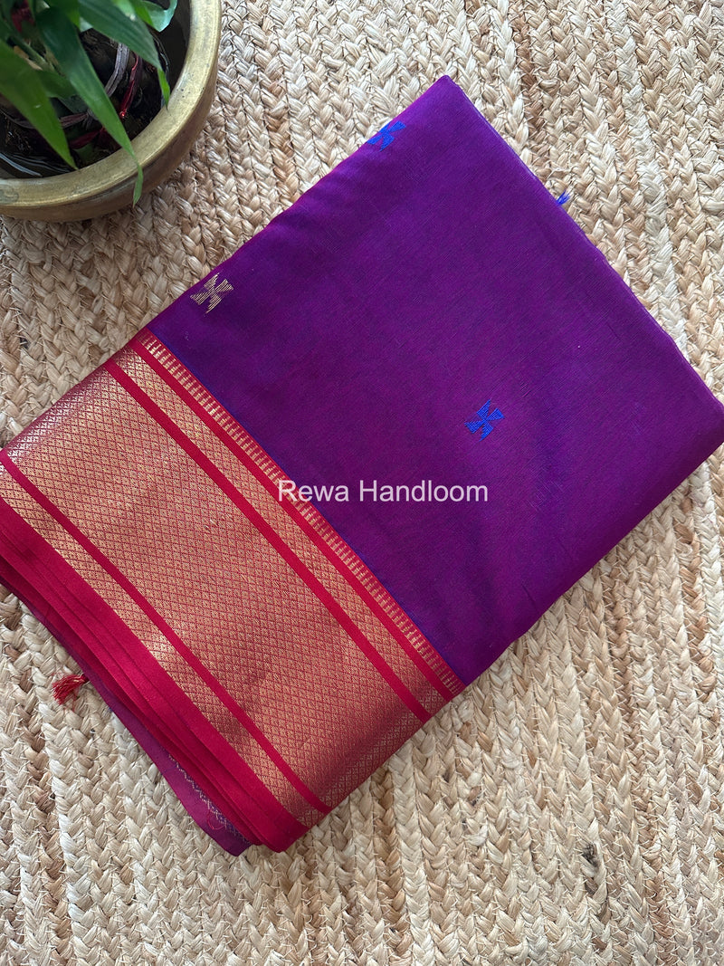 Maheshwari Purple Swastika Butti Saree SW059