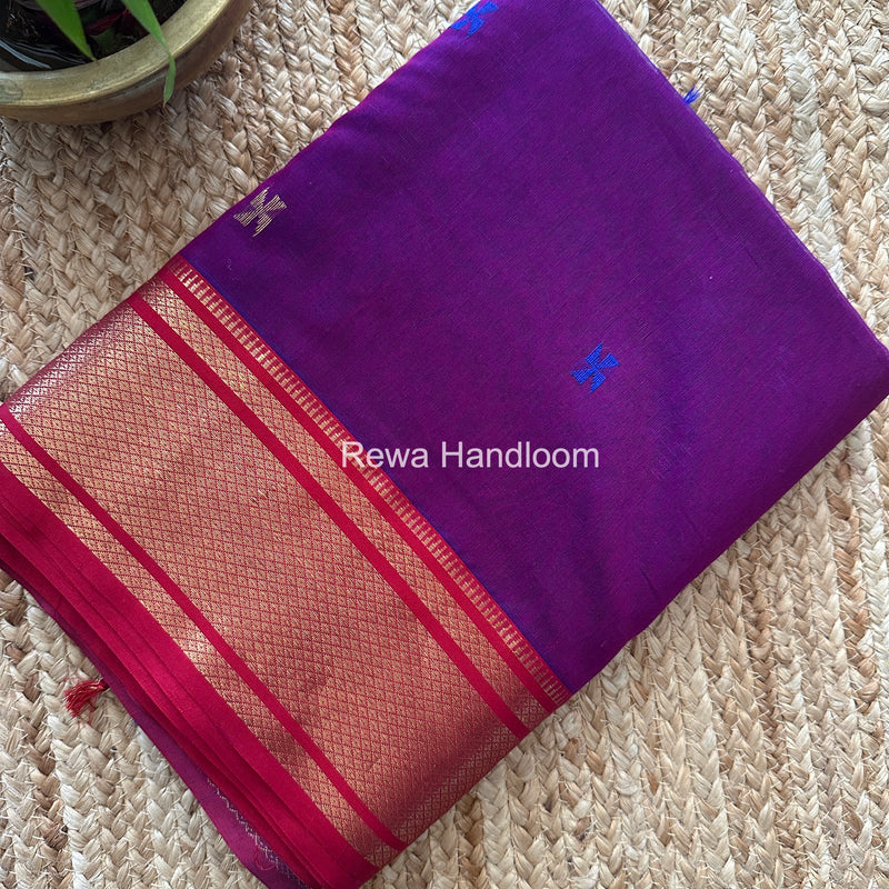 Maheshwari Purple Swastika Butti Saree SW059
