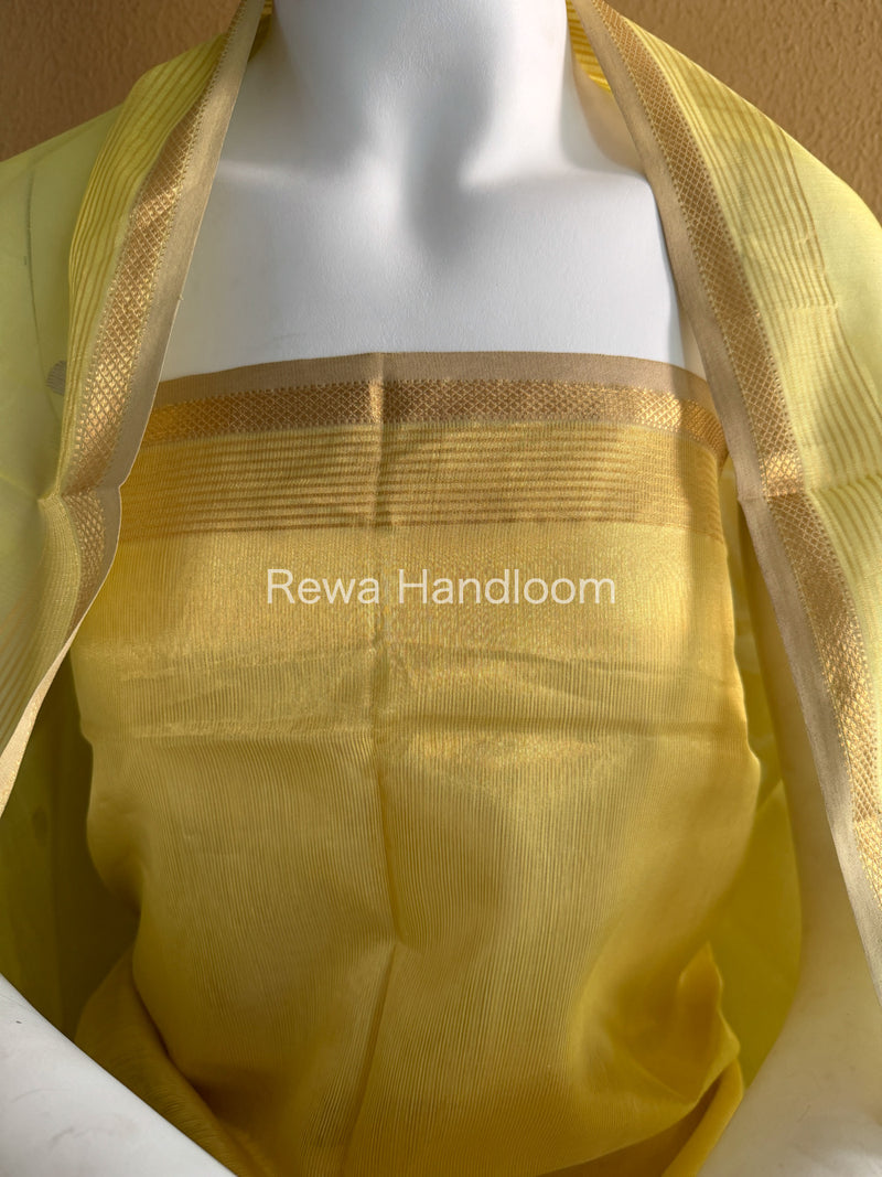 Maheshwari Lemon Yellow Tissue Dress Material TTD09