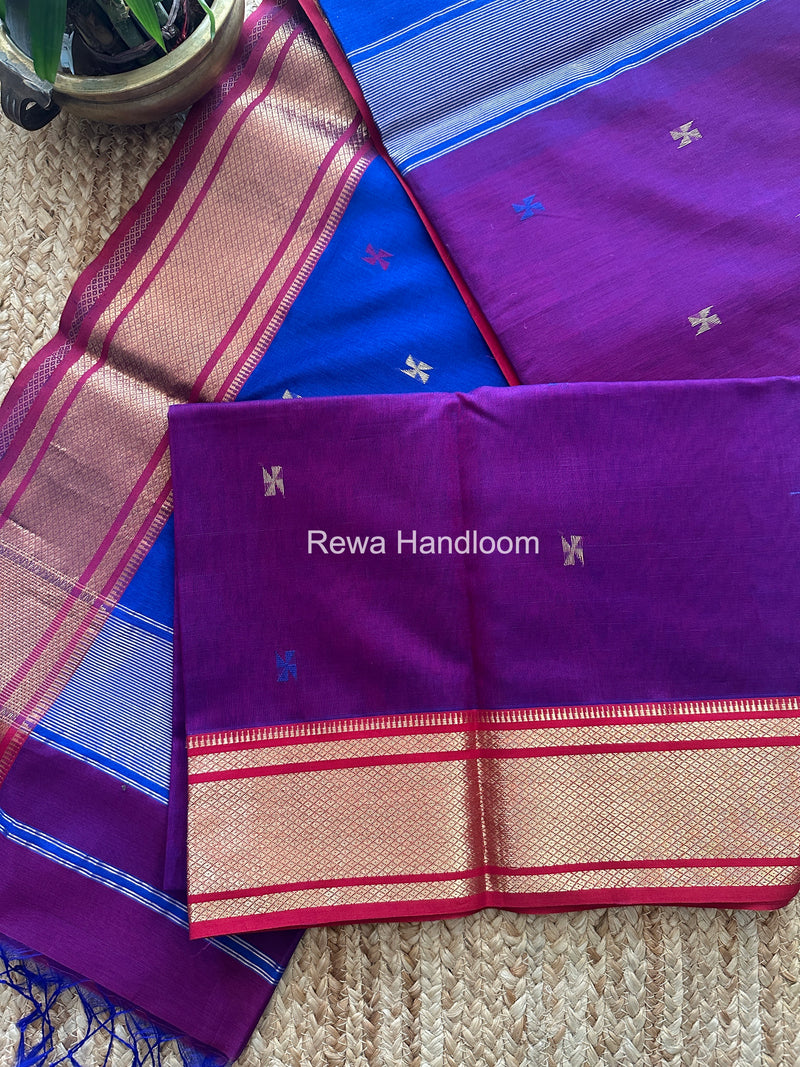 Maheshwari Purple Swastika Butti Saree SW059