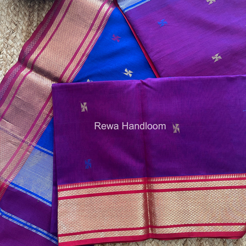Maheshwari Purple Swastika Butti Saree SW059