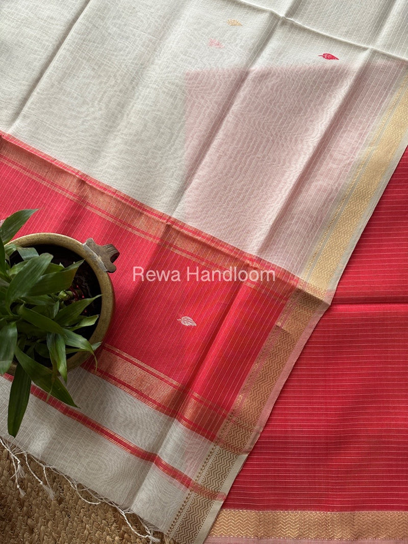 Maheshwari Carrot-WhiteMotifs Top-Dupatta Set PST0181