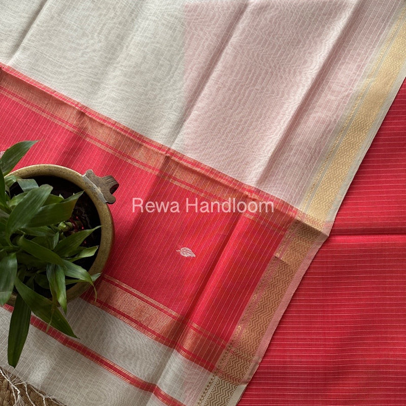 Maheshwari Carrot-WhiteMotifs Top-Dupatta Set PST0181