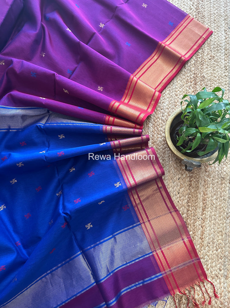 Maheshwari Purple Swastika Butti Saree SW059