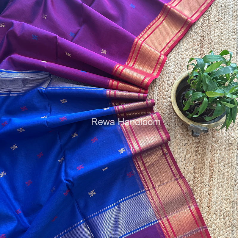 Maheshwari Purple Swastika Butti Saree SW059