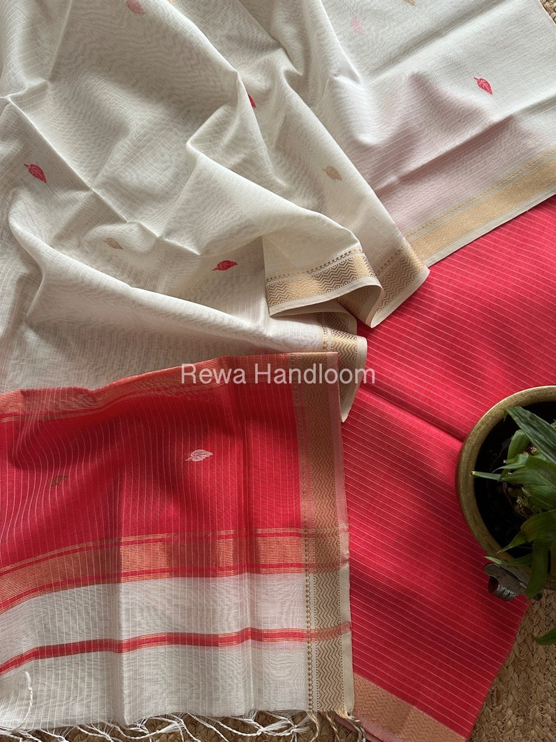 Maheshwari Carrot-WhiteMotifs Top-Dupatta Set PST0181