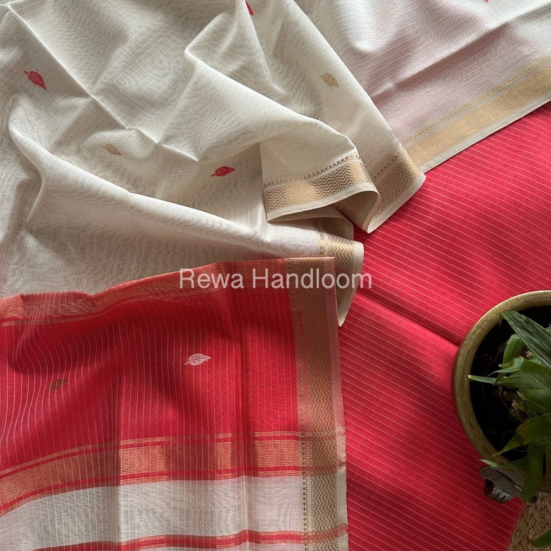 Maheshwari Carrot-WhiteMotifs Top-Dupatta Set PST0181