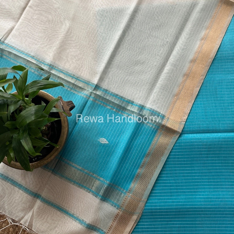 Maheshwari Sky Blue-White Motifs Top-Dupatta Set PST0194