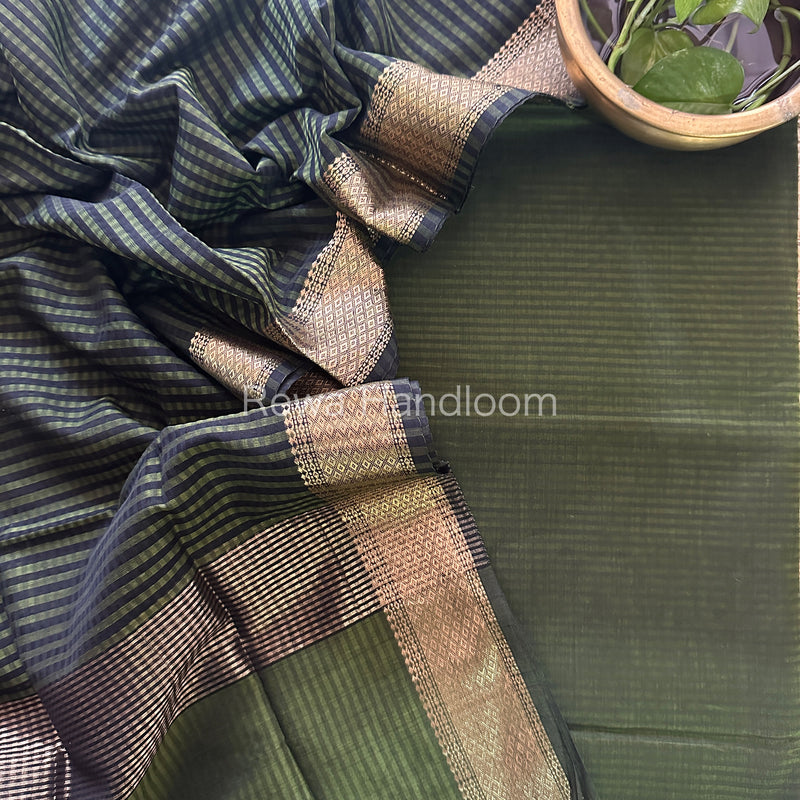 Maheshwari Mehendi Green Checks Dress Material CPT16