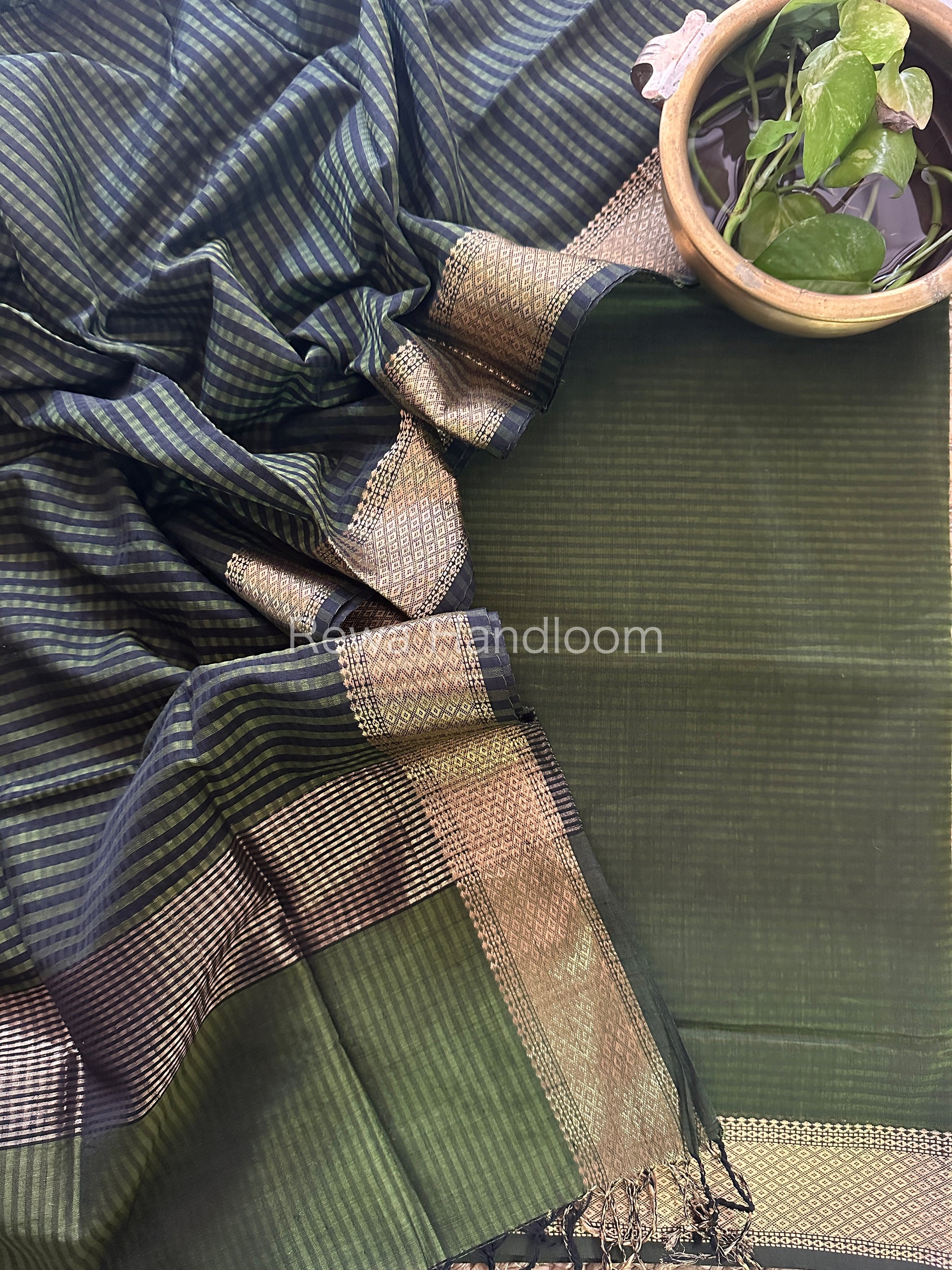 Maheshwari Mehendi Green Checks Dress Material CPT16