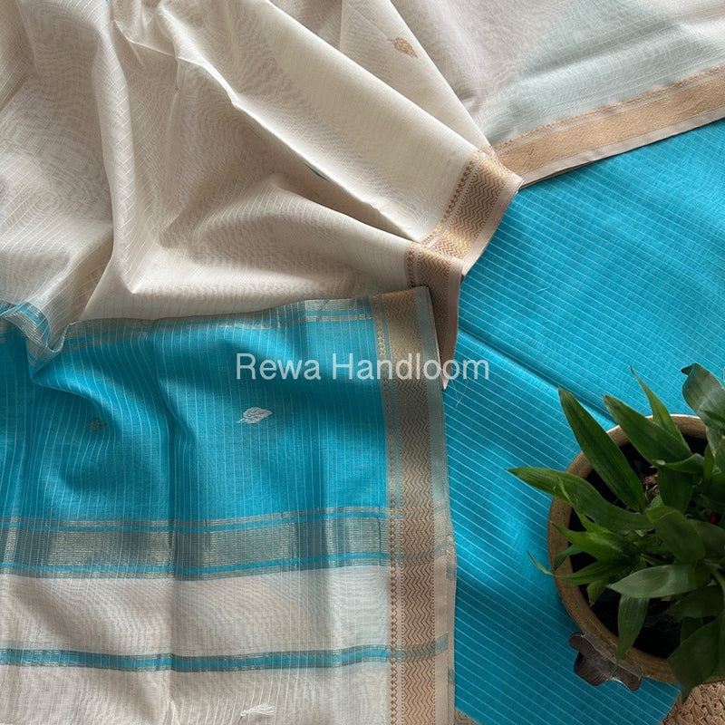 Maheshwari Sky Blue-White Motifs Top-Dupatta Set PST0194