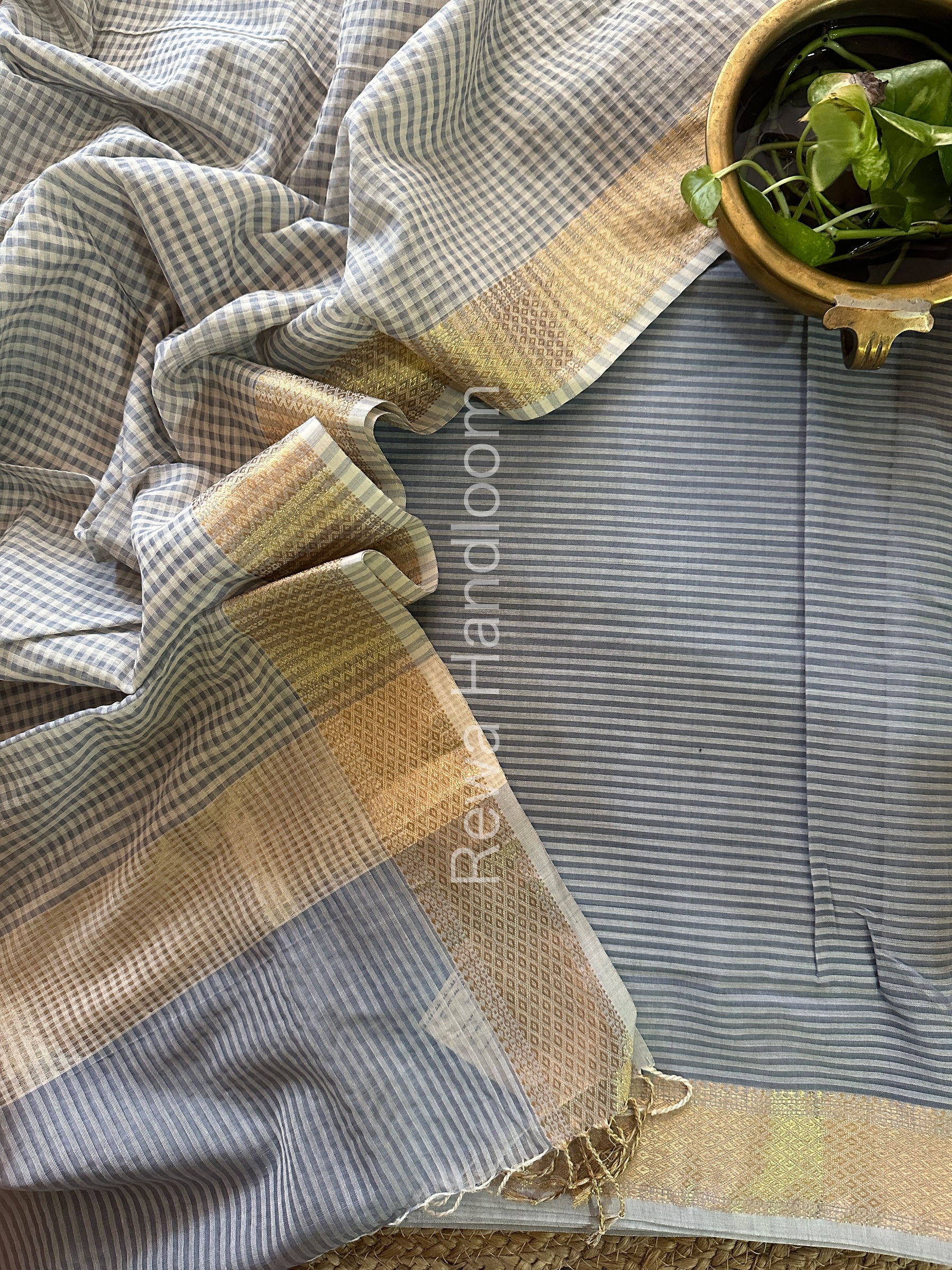 Maheshwari Grey Checks Dress Material-CPT03