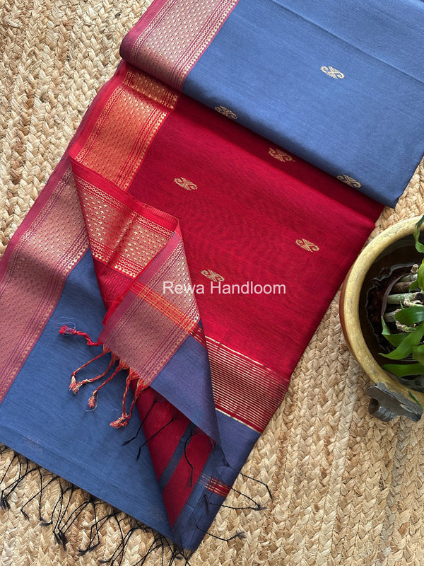 Maheshwari Charcoal Grey Aami Butti Saree SBT0090 Rewa Handloom