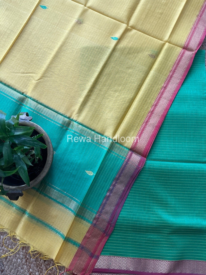 Maheshwari Green-Yellow Motifs Top-Dupatta Set PST099