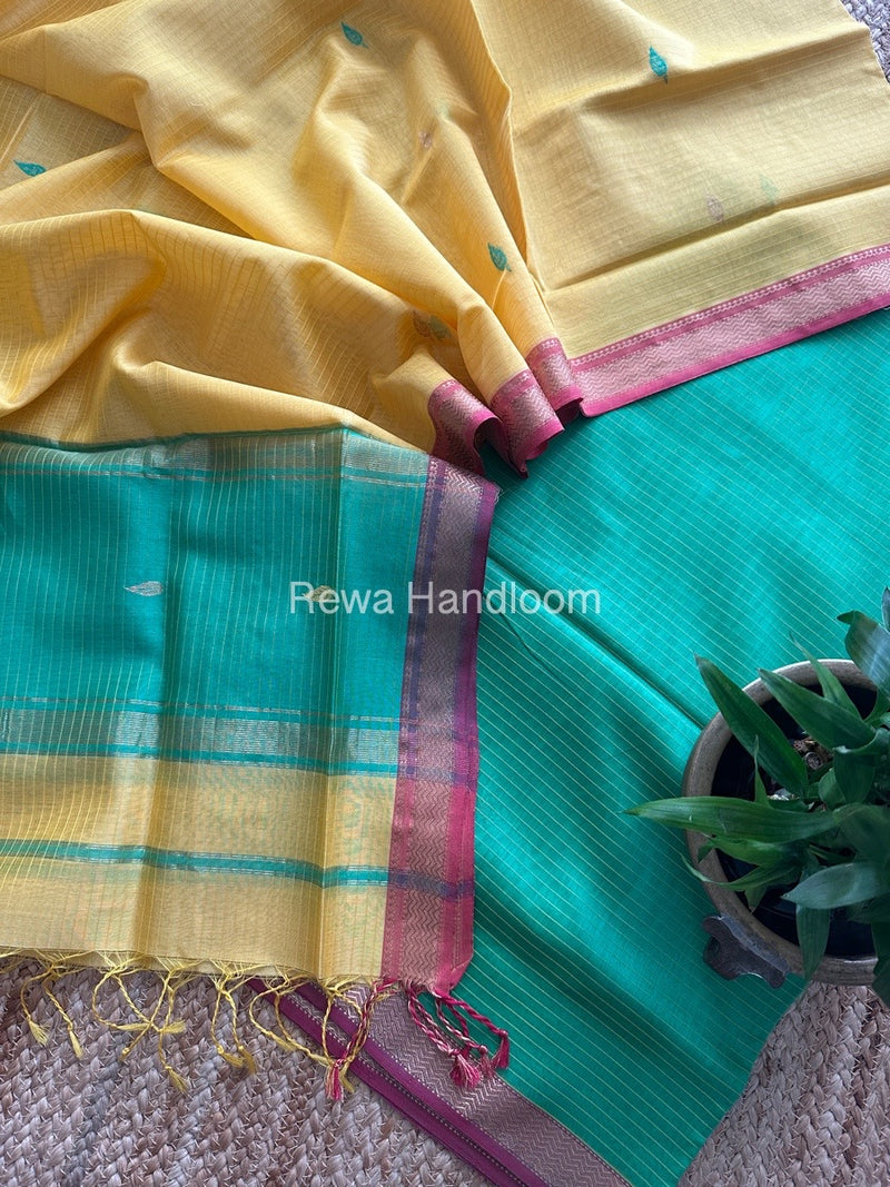 Maheshwari Green-Yellow Motifs Top-Dupatta Set PST099