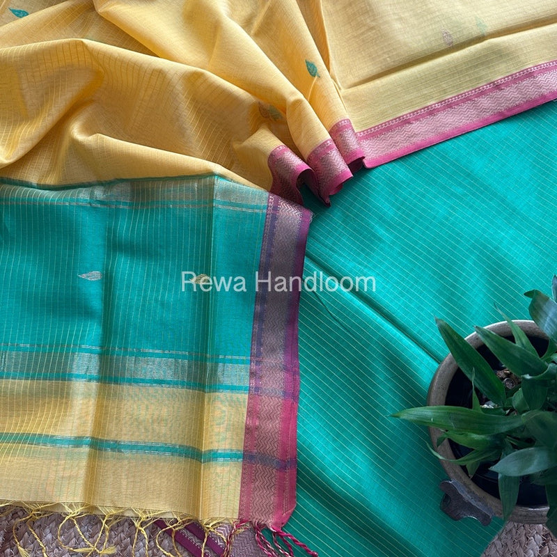 Maheshwari Green-Yellow Motifs Top-Dupatta Set PST099