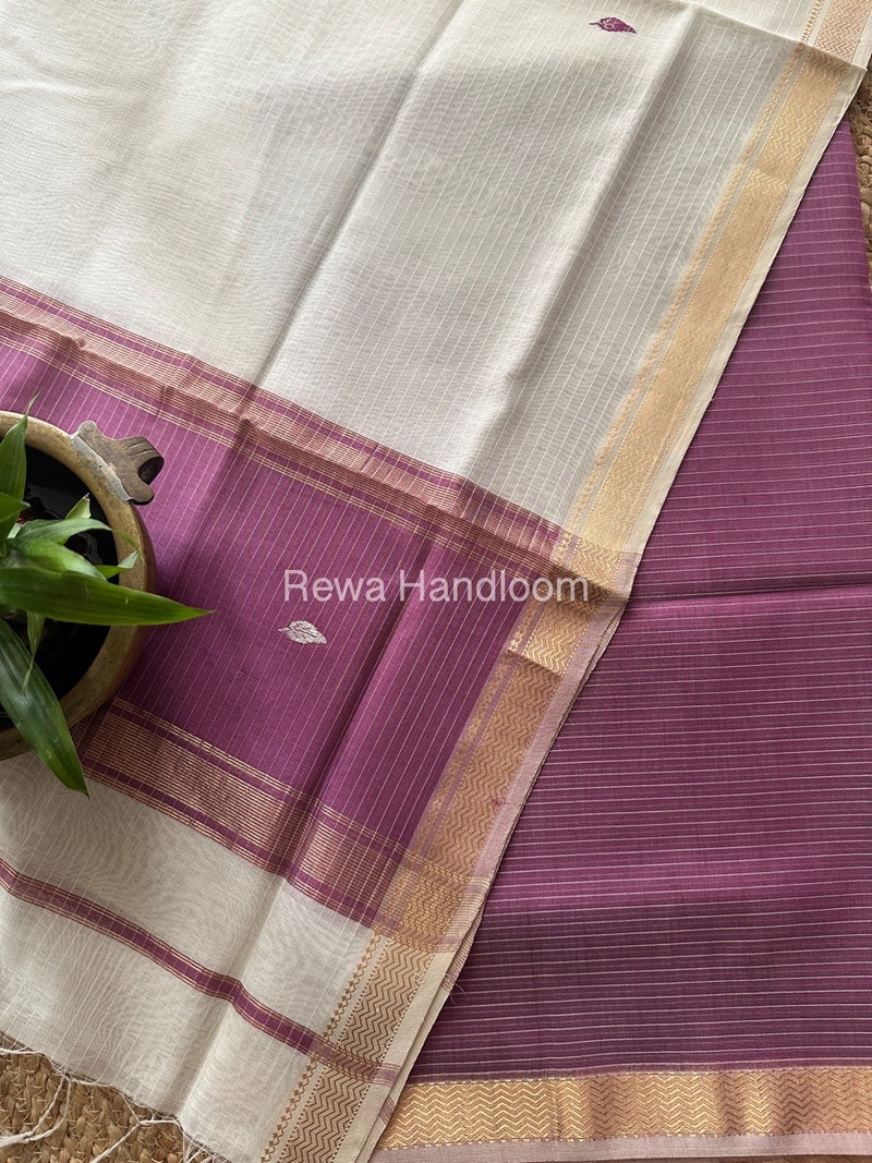 Maheshwari Deep Purple-White Motifs Top-Dupatta Set PST0182